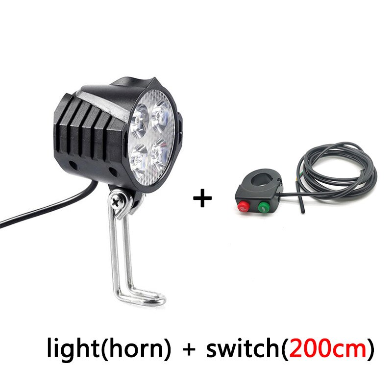 Ebike E-Bike Electric Scooter Light 12V-72V Electric Bicycle Light with Horn Waterproof Headlight Horn Set for m365: Red