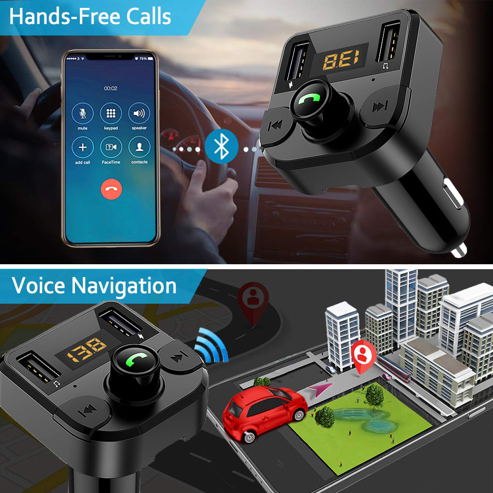 Jinserta Bluetooth 5.0 Fm Transmitter Car Kit MP3 Modulator Autolader Dubbele Usb Met Led Rooster Screen Eq Modus