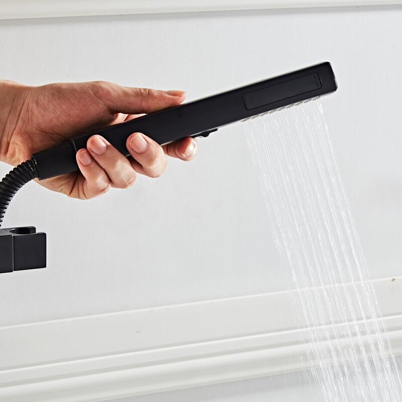 Badeværelse tilbehør sort væg messing brusebad monteringsbeslag sort brusebad & spray 2 funktion håndholdt sprinkler balck 150cm slange
