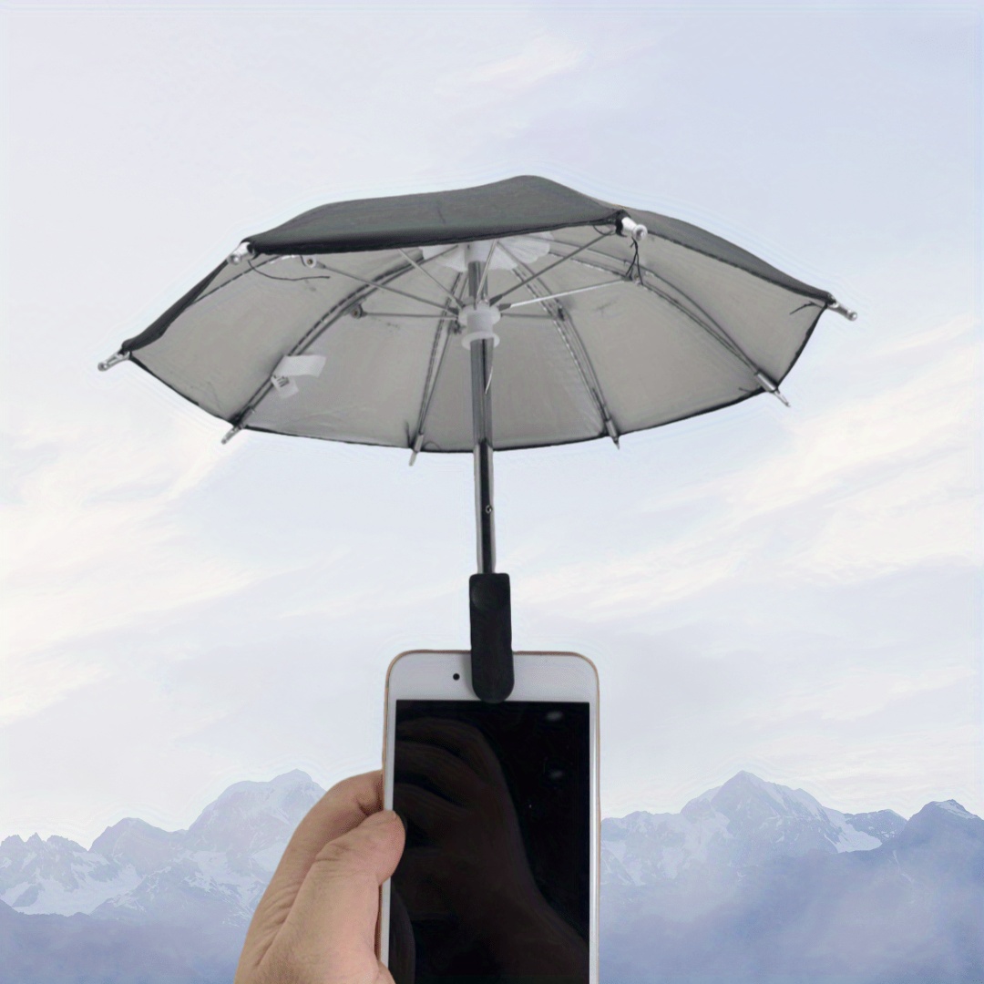 Soporte de paraguas para teléfono móvil de acero inoxidable con Clip para parasol, Mini soporte para teléfono con paraguas, soporte: Negro