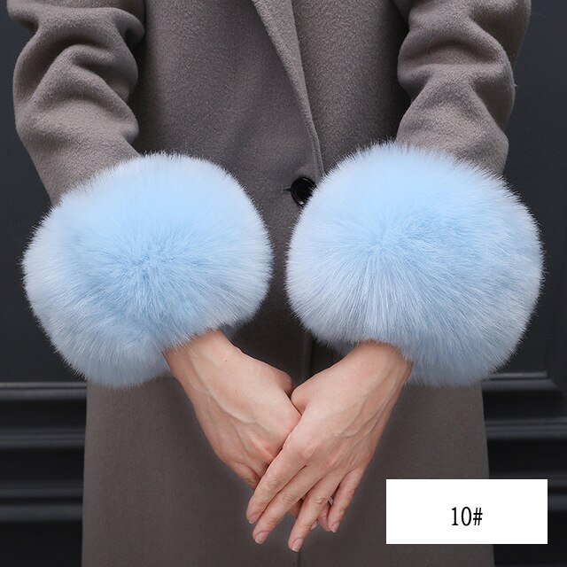 Oversized bont manchetten imitatie bont hand ring handschoenen winddicht manchetten set armband: 10