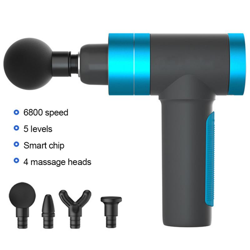 Tiefe Gewebe Muskel Massage Pistole Entspannung Abnehmen Gestaltung Schmerzen Linderung Massagegerät Vibration Fascial Pistole Für Männlich-weibliche USB Ladung: Blau-4 Massage Kopf