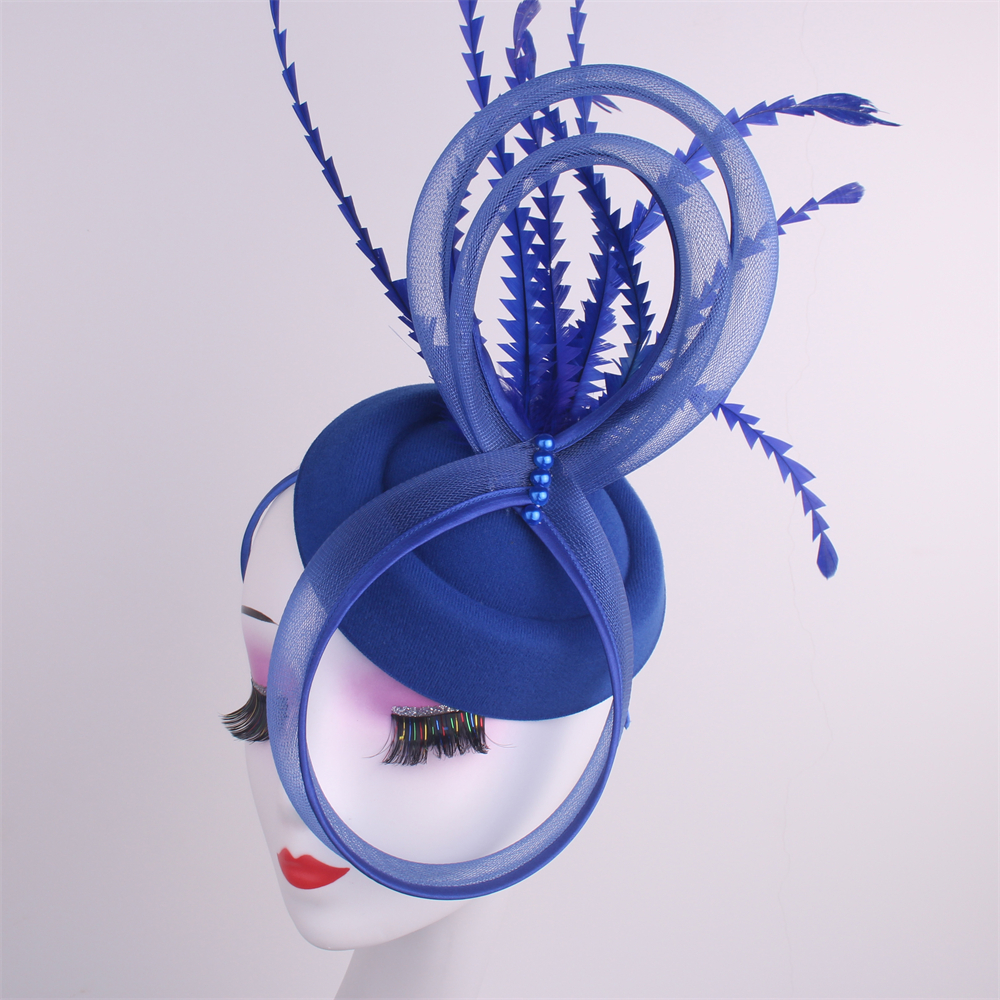 Kentucky Party Pillbox Cap Bruiloft Vrouwen Kerk Tovenaar Veren Hoed Elegante Dames Bruiloft Hoofddeksel Evenement Nigh Thee Chapeau: royal blue