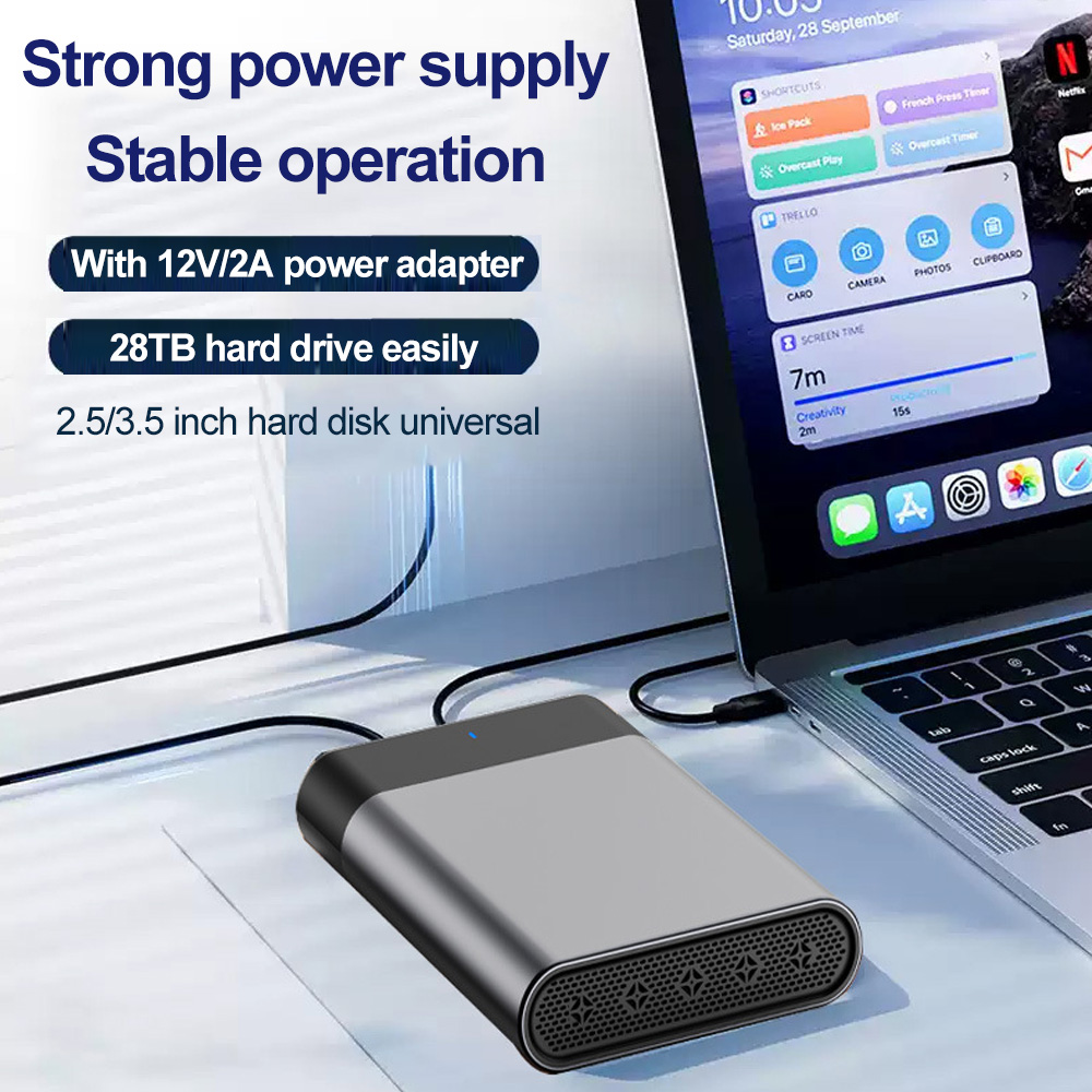 USB 3.1 HDD/SSD Enclosure 2.5/3.5'' Aluminum Alloy External Hard Drive Case SATA TO Type C 12TB High Speed Adapter for Laptop PC