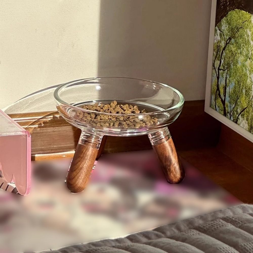 Beskytte halsen forhøennå katteskål stor diameter gjennomsiktig hevet kjæledyrmatskål sklisikker avtakbar kattemater med stativ