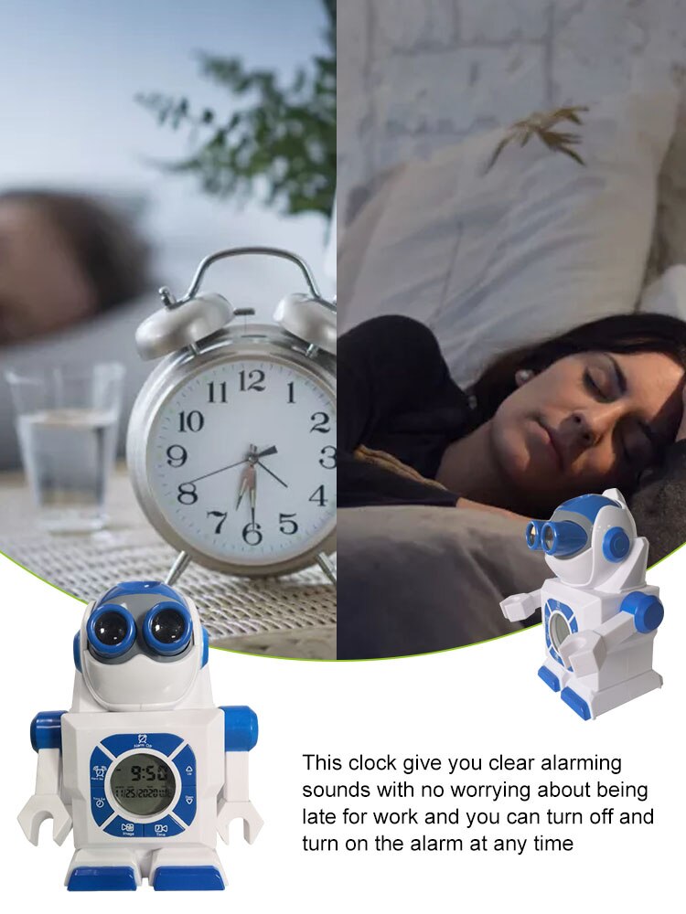Creatieve Ruimte Robot Projectie Wekker Kinderen Nachtkastje Wekker Vroege Up Timer Baby Time Management Speelgoed