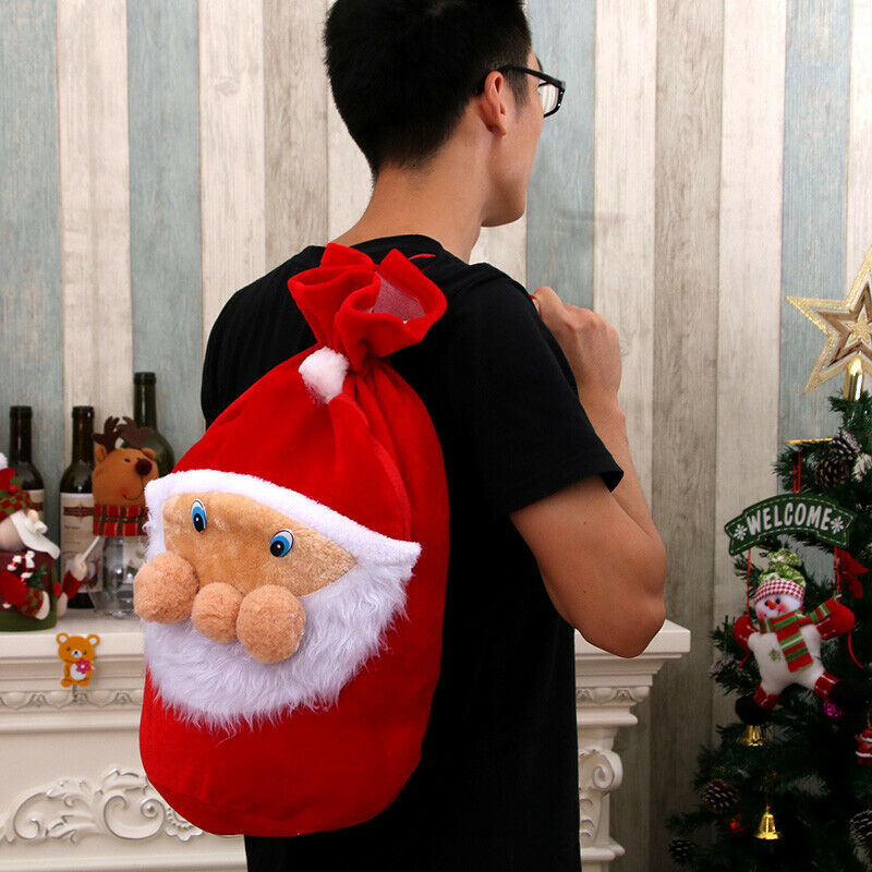 Christmas Candy Canvas Santa Sack Drawstring Bags Xmas Decoration Cute AU