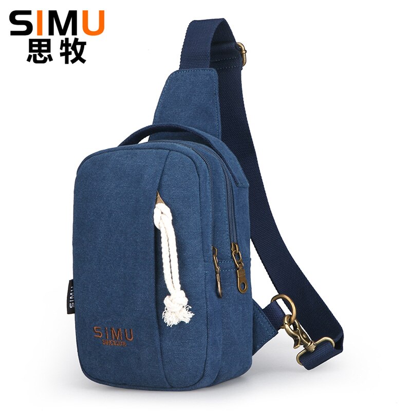 Borsttas heren sling bag grote capaciteit handtas heren katoenen canvas -verkoop crossbody tas casual schoudertas: Blauw