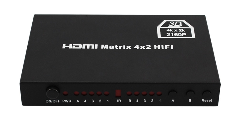 HDMI 4x2 Matrix HDMI Switcher HDMI Vier in Twee High-definition Video Distributeur 4X2 Ondersteuning 4 k * 2 k Ondersteuning 3D Online Horloge
