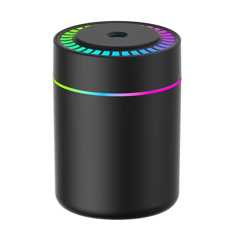 Auto-Luftbefeuchter, großes Nebelvolumen, buntes Atmosphärenlicht mit buntem Licht, zeitliche Koordinierung-aus, automatische Abschaltung, angetrieben durch USB: Schwarz