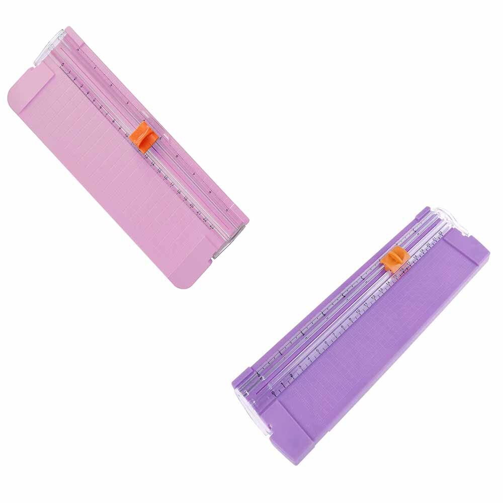 2Pcs Paper Trimmer Guillotine Mini Portable A4/A5 Size Card Cutter Photo Scrapbooking Trimmer With Finger Protection Slide Ruler: Purple-Pink