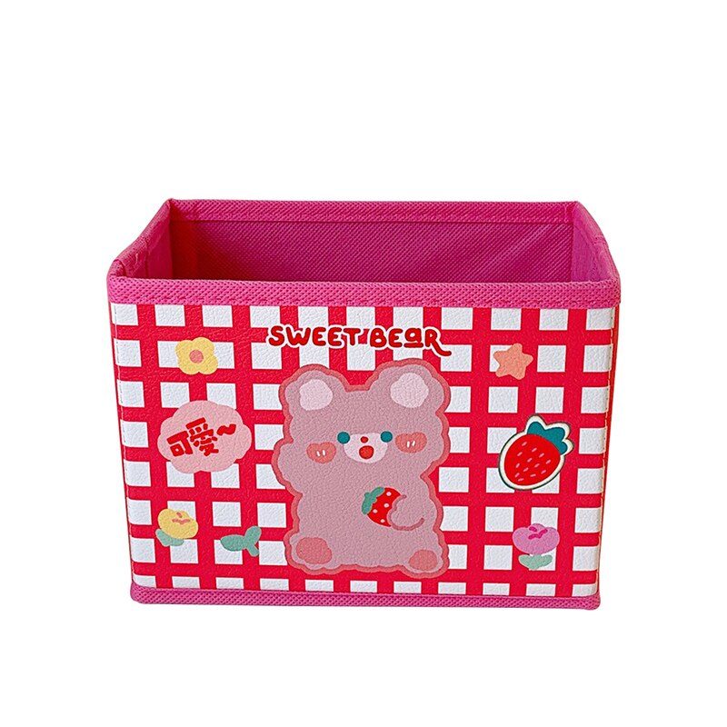 Cesta de almacenamiento de oso no tejido para niños, organizador de escritorio, caja de almacenamiento de artículos diversos, cestas plegables, soporte para papelería de oficina