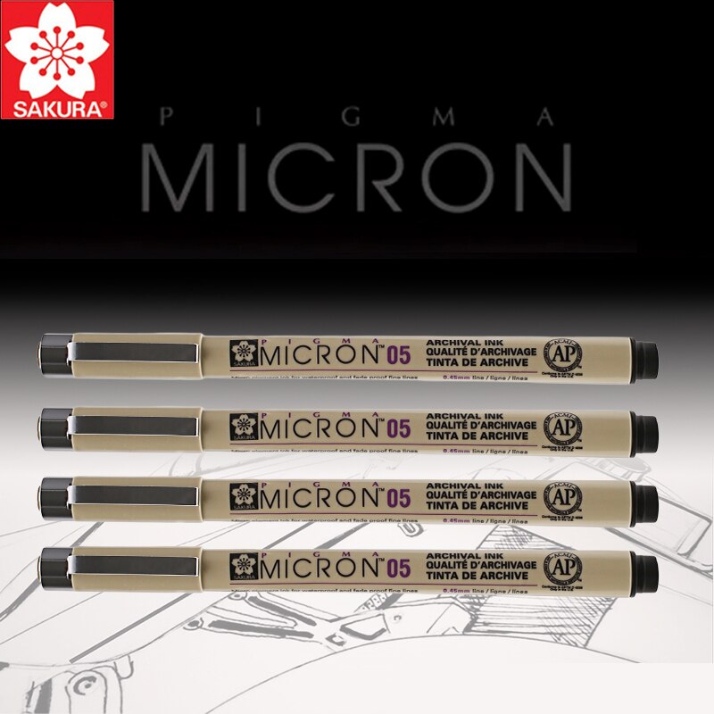 SAKURA PIGMA-bolígrafos Micron con punta de aguja, 003, 005, 01, 02, 03, 04, 05, 08, pincel fino, trazador de líneas, marcadores de dibujo, papelería japonesa