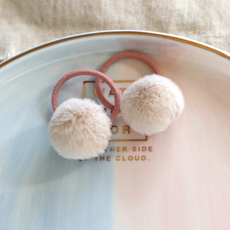 2 stück niedliche pompon-haarbänder in bonbonfarben für freundlicher, haarschmuck für mädchen, babys und kleinkinder: 2 stück Beige