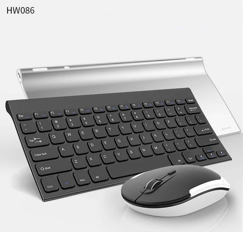 B.O.W HW086 Metal Ultra-Slim Quiet 2.4GHz Portable Wireless Keyboard and Mouse Combo For Desktop, Laptop