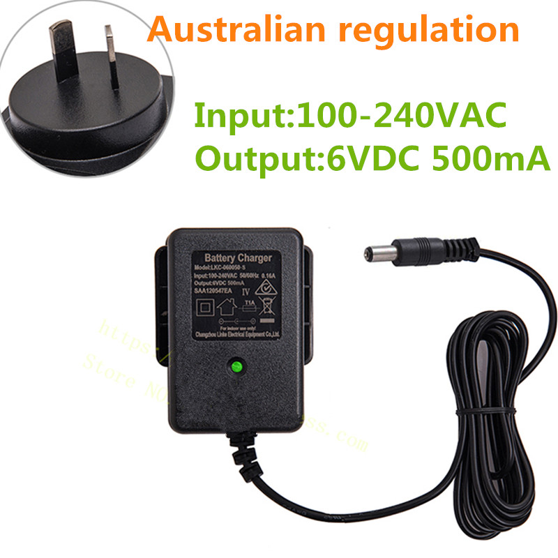 Cargador de coche de juguete con control remoto universal, dispositivo de carga de batería con agujero redondo de 6V/12V, regulación en ee.uu., Reino Unido, Europa, Australia: 6V500mA (A)
