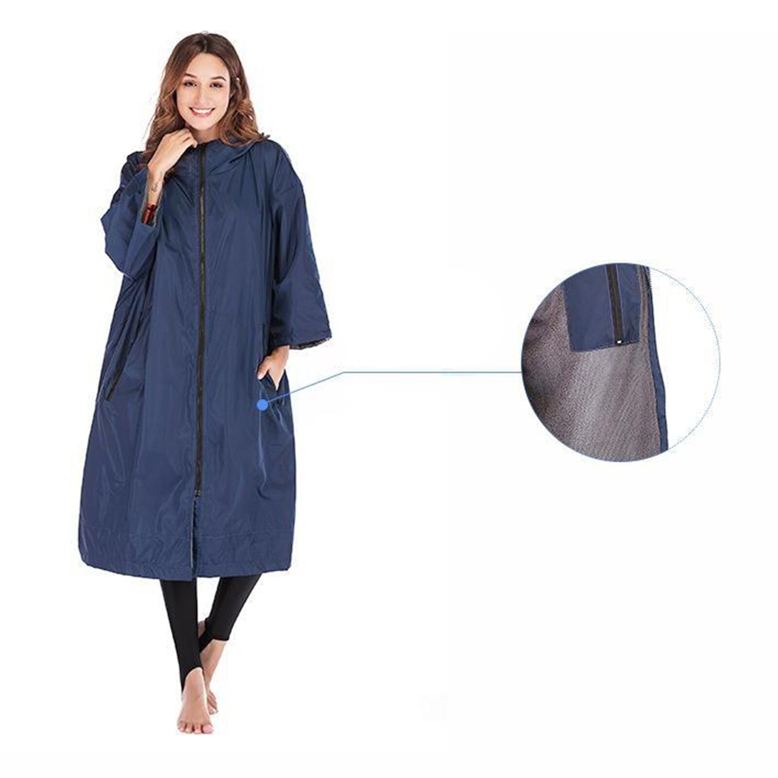 Vip-Adult Waterproof Changing Robe 3/4 Sleeve Beach Changing Robe Jacket Outdoor Windbreaker Cloak Fleece Lining Coat Poncho