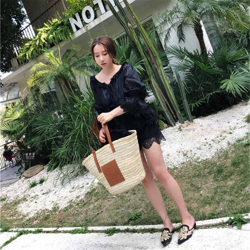 Populaire grand panier sac à main 100% paille naturelle armure femmes paille tissé sac
