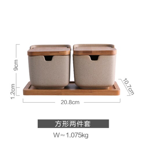 Style japonais assaisonnement boîte ménage sucre céramique bol assaisonnement pot avec couvercle sel pot huile d'olive bouteille cuisine fournitures: 2pcs1