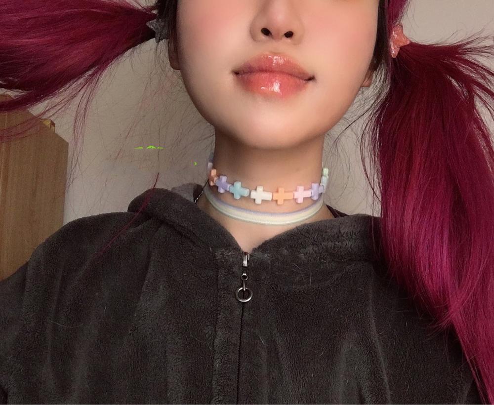 Cute Cross Colorful Acrylic Choker Necklace For Women Girl Harajuku Lovely Trendy Necklace Female Statement Jewelry