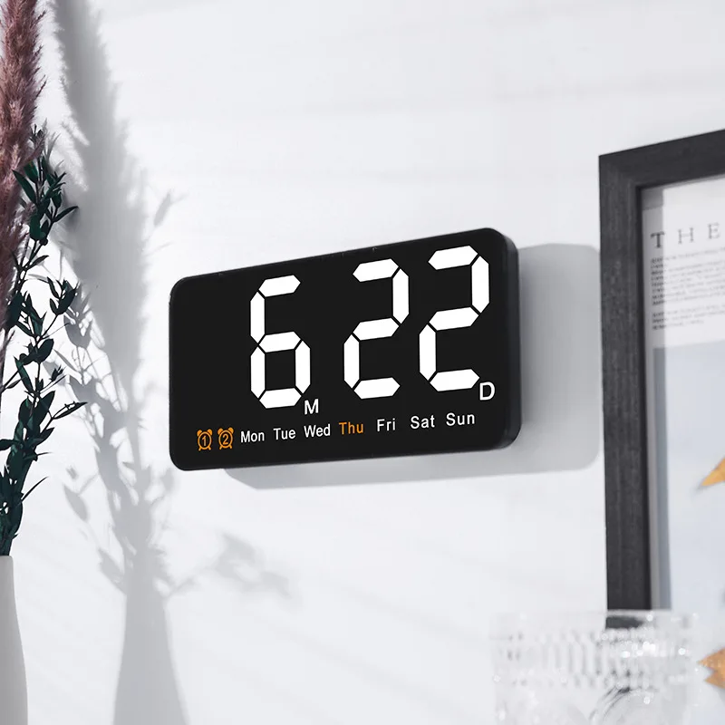Elektronische Wanduhr Temperatur Datum Anzeige Tisch uhr Zauberstab Montage digitale LED-Wecker für zu Hause 12/24h Sprach steuerung