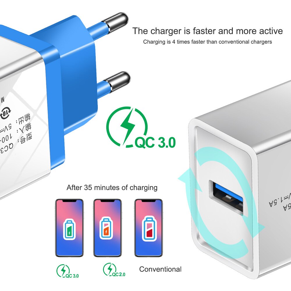 Cargador USB de carga rápida para iPhone 12, Samsung, Huawei, accesorios para teléfono móvil, Cargador USB 3,0 4,0