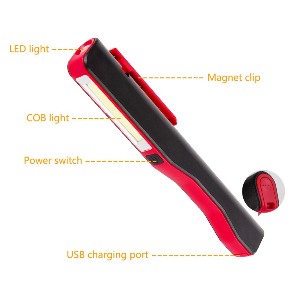 50% SALES!Portable Pen Shape COB LED Flashlight USB Rechargeable Magnetic Work Light Lamp