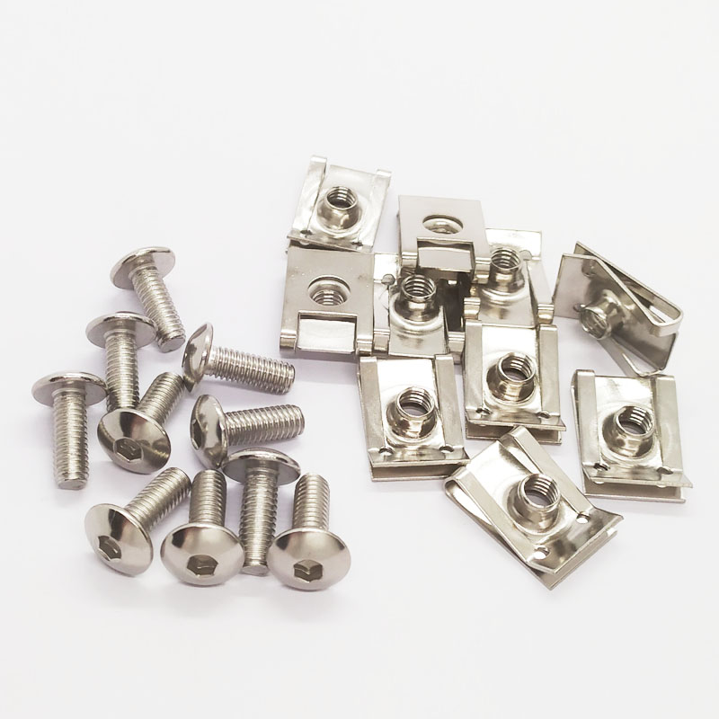 10 sets M6/M5/M4 Stainless Steel U Type Clips Thread 5mm 6mm 4mm Reed Nuts and Bolts Screws for Car Motorcycle Scooter ATV