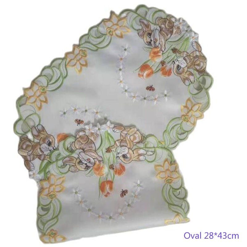 Oval påskhare broderi bord bordsunderlägg underlägg tyg kopp fat te underlägg bordstablett mugg doily kök påsktillbehör