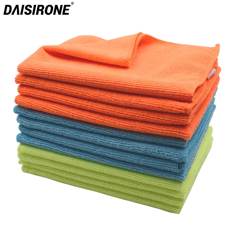 12PCS Microfiber Car Cleaning Cloths Microfibre Waxing Polishing Detailing Towels Soft Car Care Kitchen Housework Towel 3 Color