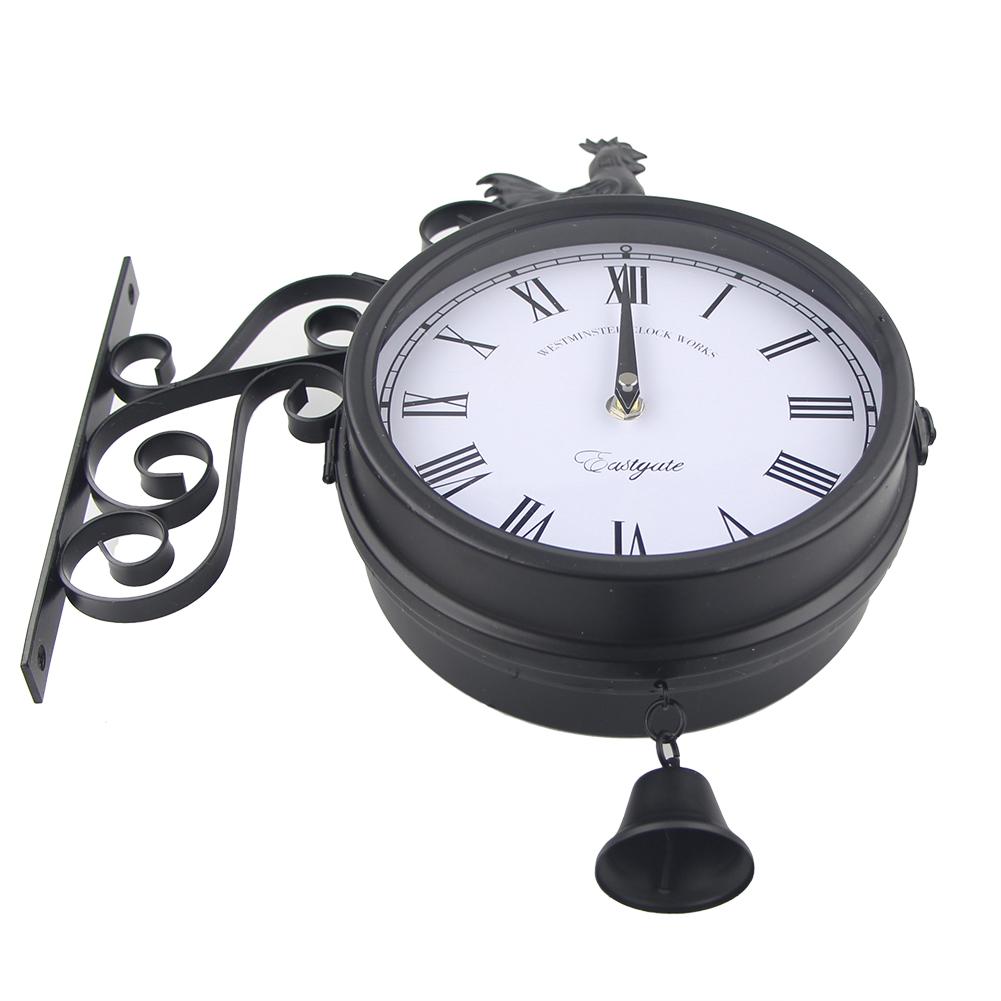 Doppelseitige Runde Zauberstab Montieren Bahnhof Uhr Garten Jahrgang retro Heimat Dekor Metall Rahmen + Glas Zifferblatt Abdeckung für Weihnachten