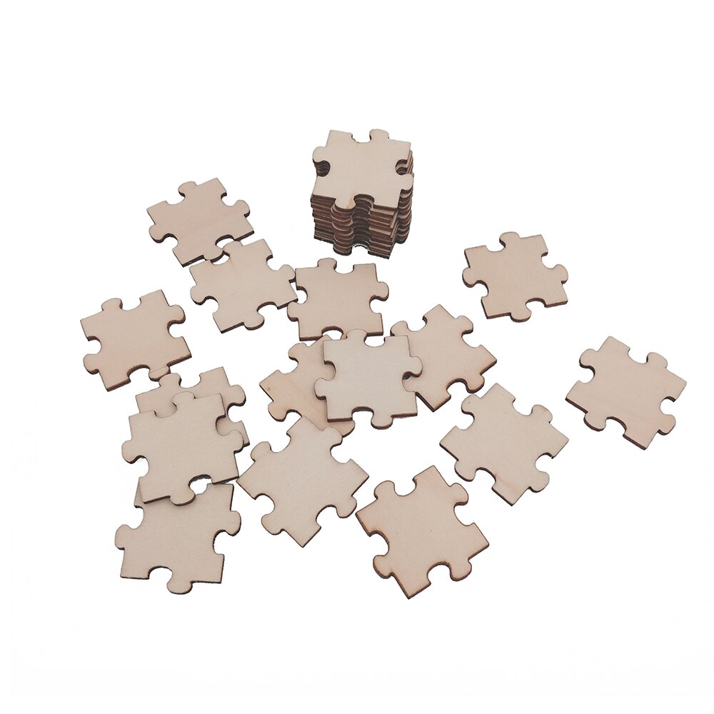 50pcs Blank Wooden Puzzle Unfinished Wood Blank Puzzles Pieces DIY Blank Puzzle for Wedding Family Birthday Calendar