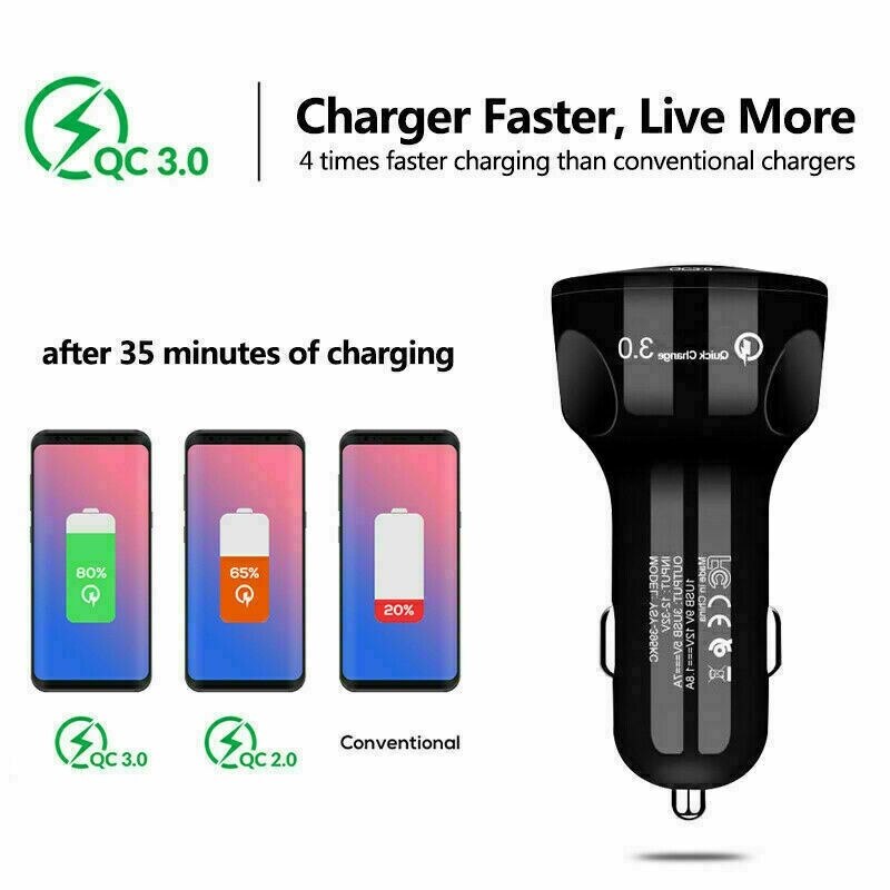 QC 3.0 Triple USB Universal Car Charger Adapter 3 Port For Cell Phone GPS LED Display Fast Charging for Android