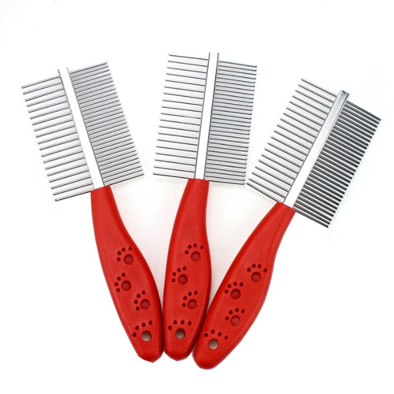 Double Row Pets Comb Dogs Cats Cosmetology Fine Wool Stainless Steel Plastic Handle Combs Cleaning Brushes Color Random