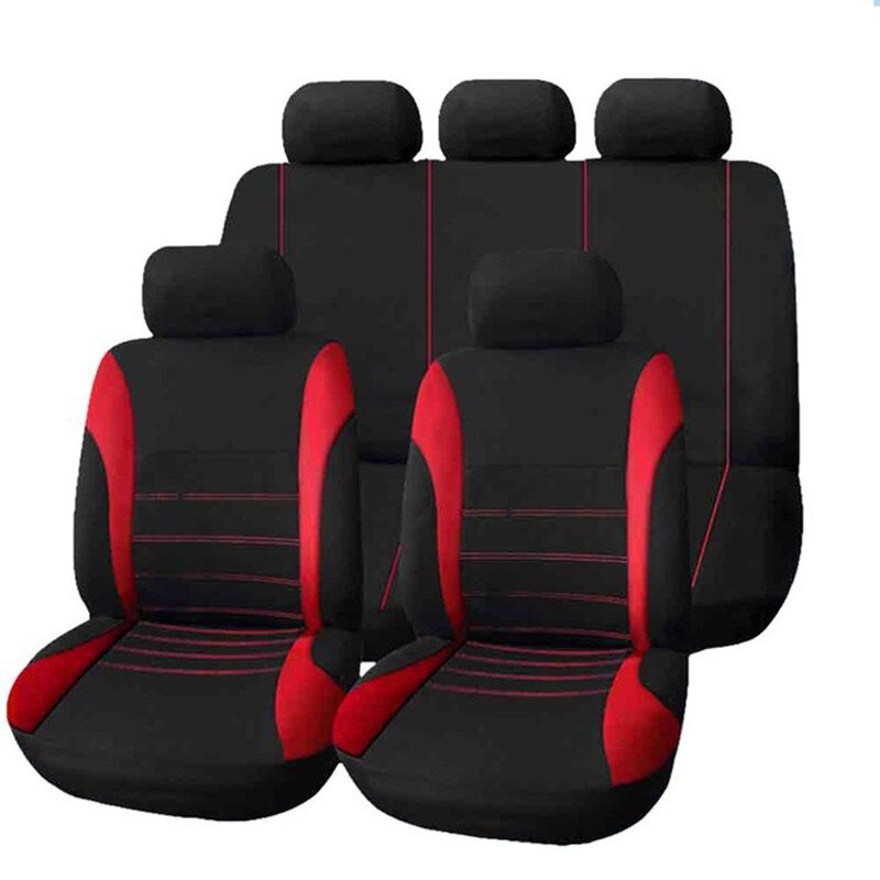 Car Seat Cover Airbag Compatible Ventilation Cloth Seat Protector Cushion Autos Universal Interior Accessories Fit Most Cars: 5 seats black red1