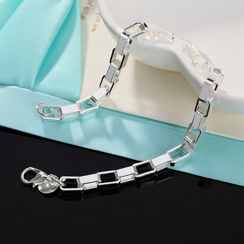 925 sølv kæde kæde stor terning firkantet armbånd til kvinder sølv smykker