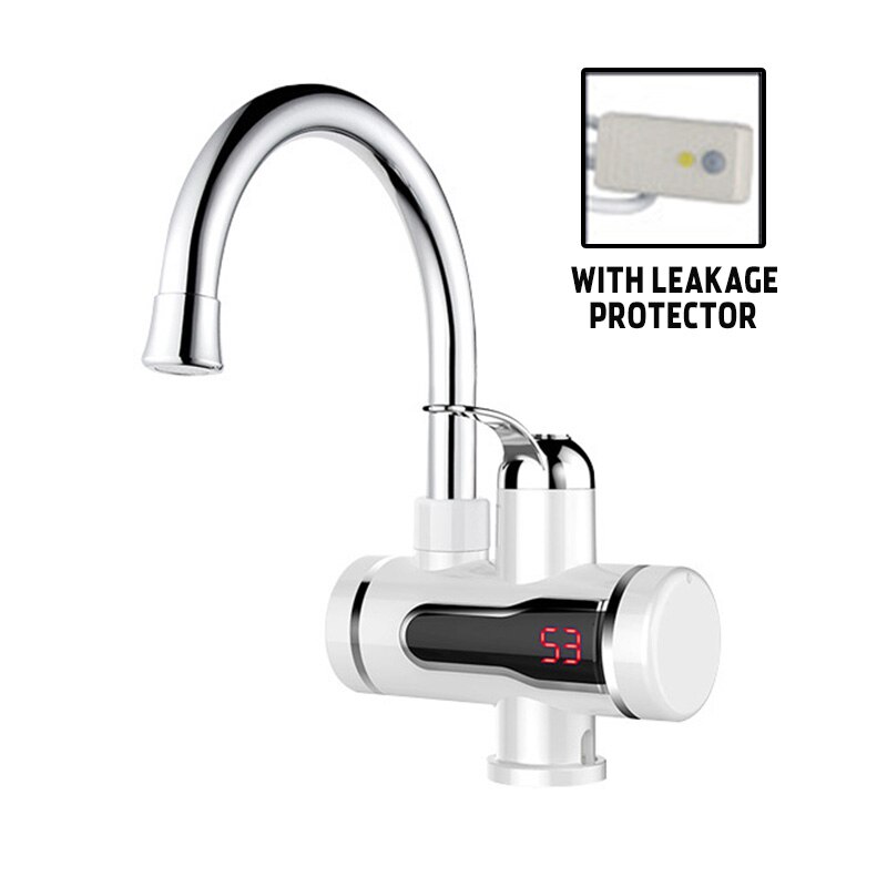 Instant Tankless Electric Faucet Tap Water Heater Kitchen Electric Water Heater with Temperature Display Leakage Protector: White