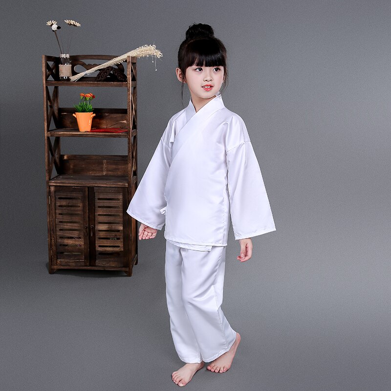 Girls Classical Traditional Costume White and Pink Ancient Pajamas Suit Han Tang Dynasties Chinese Hanfu Clothes Tops + Pants: White / L