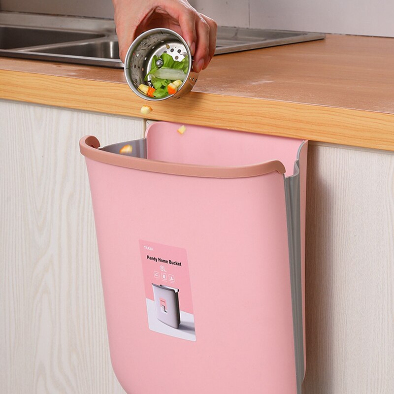 Folding Wall Mounted Waste Bin Kitchen Hanging Trash Bin Waste Storage Bucket Bathroom Garbage Holder Dustbin Kitchen Organizers