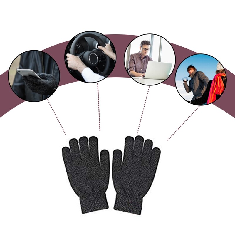 Gorro de invierno cálido + bufanda + guantes táctiles sn, gorro de punto cálido de invierno térmico unisex, guante de cuello para hombres y mujeres gra