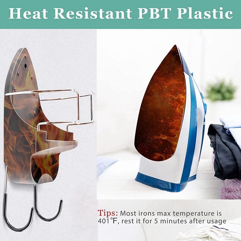Iron Board Hanger Wall Mount Electric Iron Holder Iron and Ironing Board Storage Organizer Shelf with Removable Hooks
