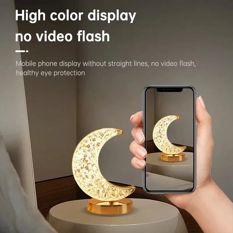 Nattlys soverom krystall berøringsdimming rom interiør estetikk usb nattbordslampe ledet stemningsfull bord 3d månelampe