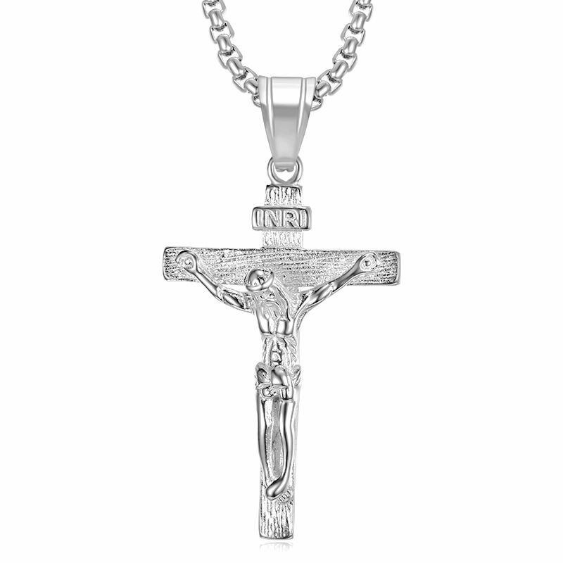 Trendy Men/women Cross Christ Jesus 316L Stainless steel Pendant Necklace Gold color INRI Crucifix Jesus Chain Jewelry Bijoux: Silver / only pendant