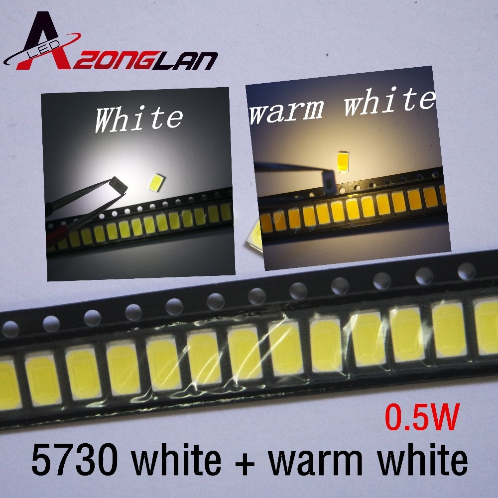 100PCS 5730 SMD LED CW-WW 5630 Wit/Warm wit 5.7*3.0mm 40-60lm 150ma 5730 diode 0.5W 2850-3250 K/6000-6500 K SMD 5730 LED