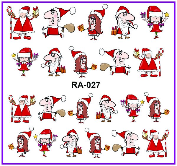Uprettego nail art skønhed vand mærkat skyder negle mærkat jul juletræer sygeplejerske julemand baby børn  ra025-030: Ra027
