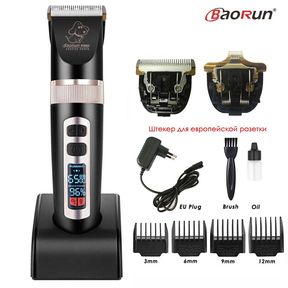 Baorun P9 Haarschneidemaschine Hunde Professionelle LCD Bildschirm Haustier Katze Schermaschinen Elektrische Pflege Trimmer Wiederaufladbare Haarschnitt Maschine Tiere: Schwarz hinzufügen KB Klinge
