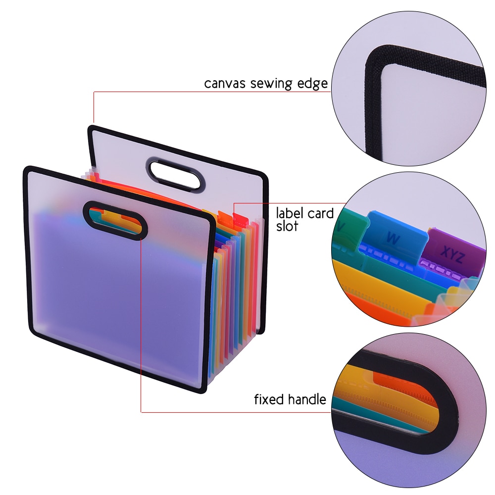 Classeur extensible Accordian A4 & 12 poches organisateur de reçus Portable de couleur arc-en-ciel avec Guide de fichier et cartes d'étiquettes