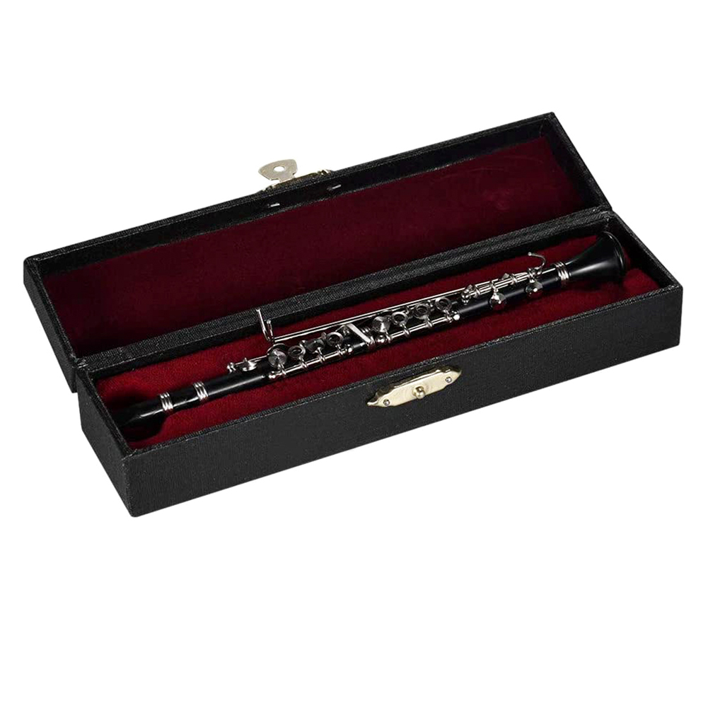 Mini Klarinet Model Muziekinstrument Miniatuur Bureau Decor Display Basklarinet Met Zwart Lederen Doos Bracket