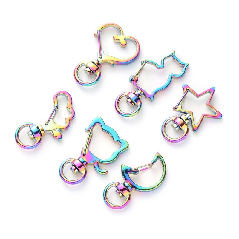 10 stuks regenboog metalen karabijnhaak kreeftensluiting lanyard met sleutelhanger voor sleutelhanger hart ster kat sleutelhanger open bezel diy tassen findi
