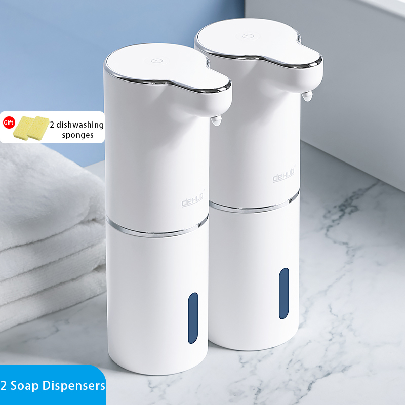 Automatisk såpeskumdispenser intelligent sansing skumrengjøringe såpebeholder oppladbar hvit baderomsvæskebeholder: 2 hvite